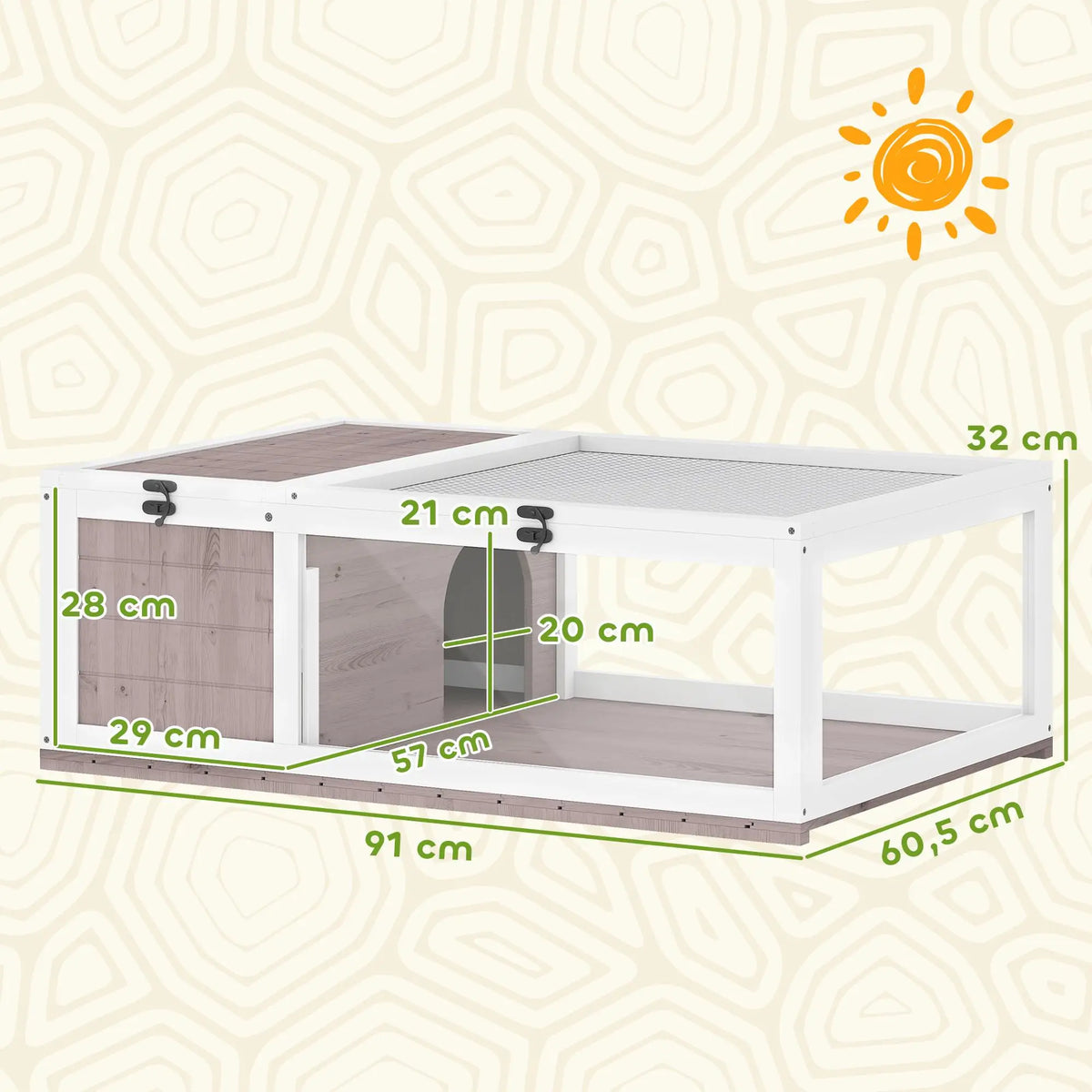 Wood Turtle House 91x60.5x32 cm with net blanket & removable transparent side panels for indoor and outdoor