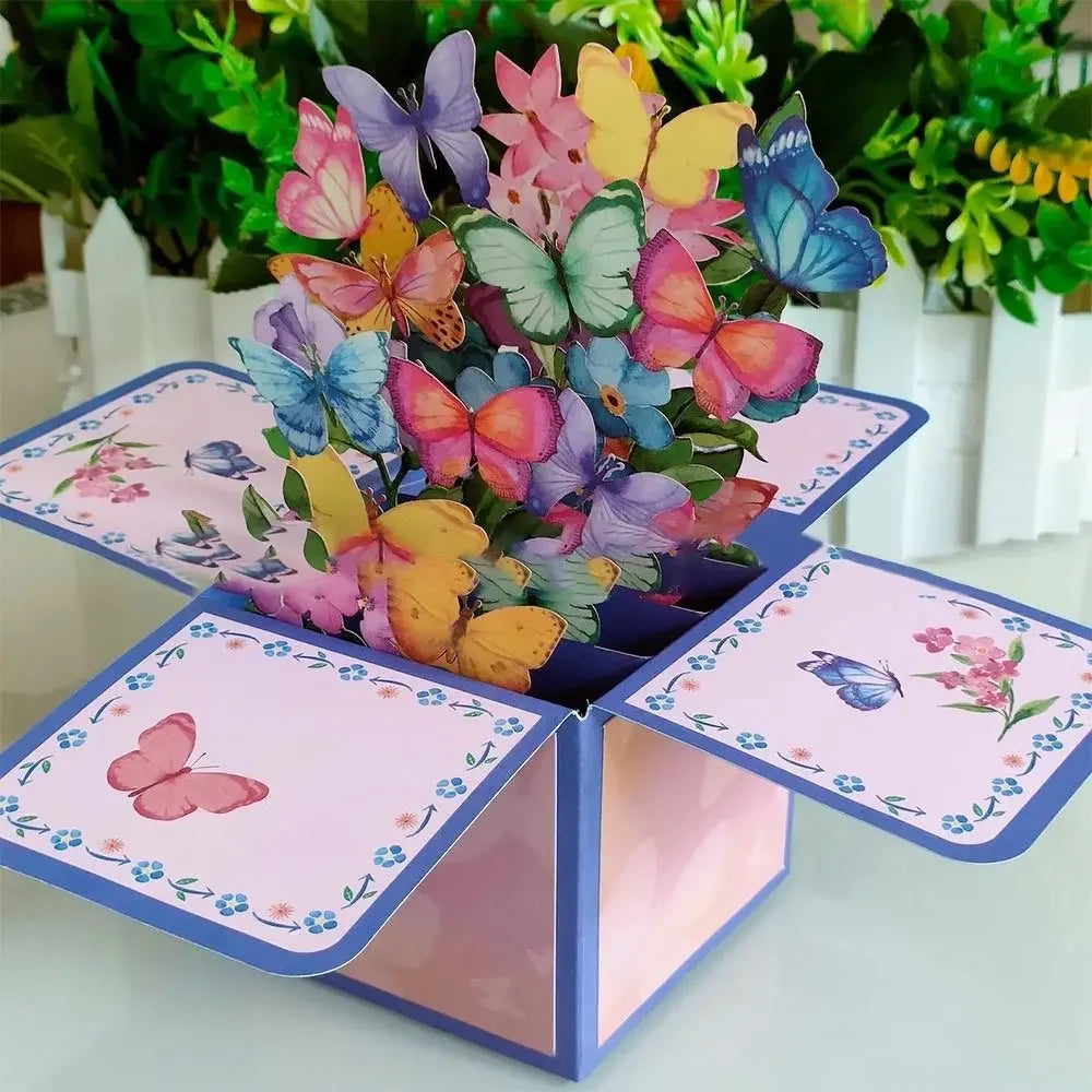 Pop Up 3D Greeting Card Paper Flowers Bouquet Postcard for Birthday Mothers Father's Day Graduation Wedding Valentine's Day