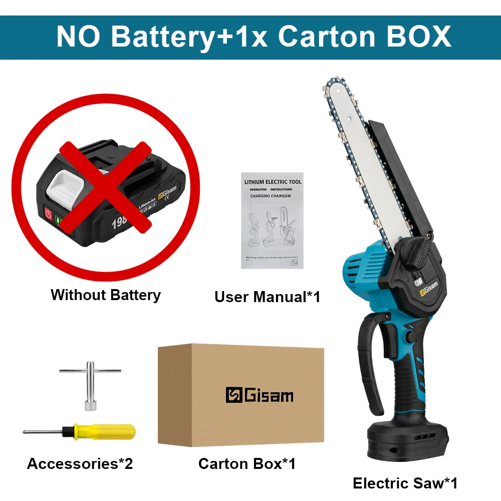 Gisam 8 Inch Brushless Electric Saw One-handed Electirc ChainSaw Woodworking Garden Tool Pruning Saw For Makita 18v Battery Pin