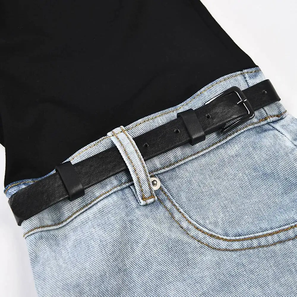 LGRQ Denim Patchwork Pants For Women Fashion New High Waist Contrast Color Belt Straight Pant Female 2026 Summer New 17A2013H