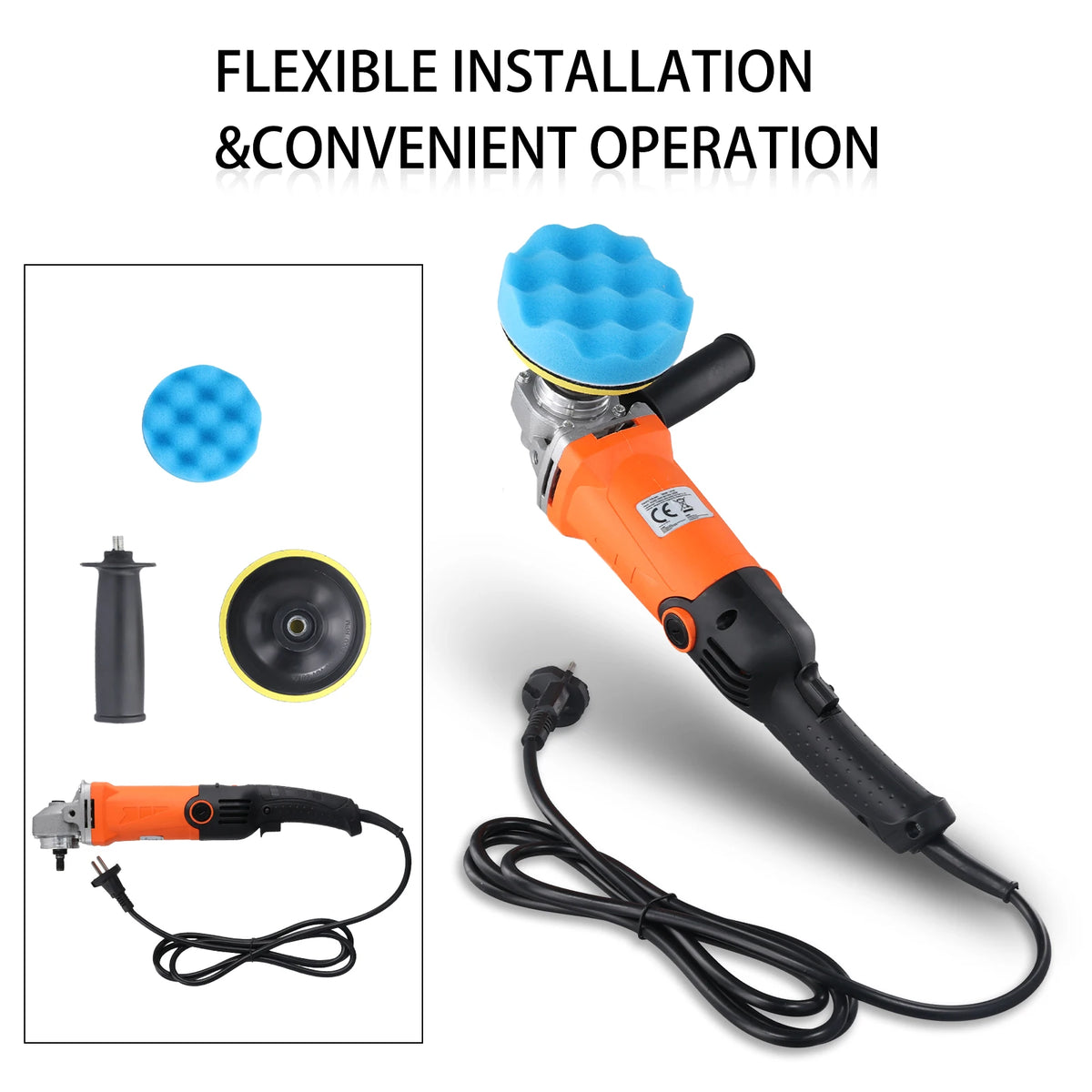 Podofo 8800RPM Rotary Car Buffer Polisher Waxer 1200W Car Polisher with 14 Sponge Wheels Detachable Handle Perfect for Boat Car Polishing and Waxing