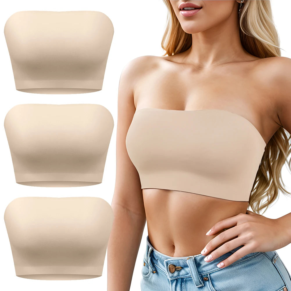 Sexy Seamless Strapless Tube Top Bra Women's Half Cup Ultra Thin Silicone Non-slip Underwear Off-the-shoulder Dress Lingerie