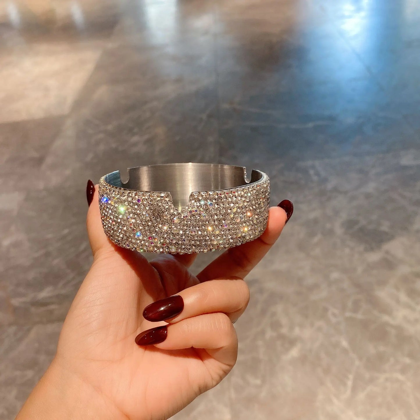Light luxury ashtray creative diamond-set multi-functional home office stainless steel ashtray