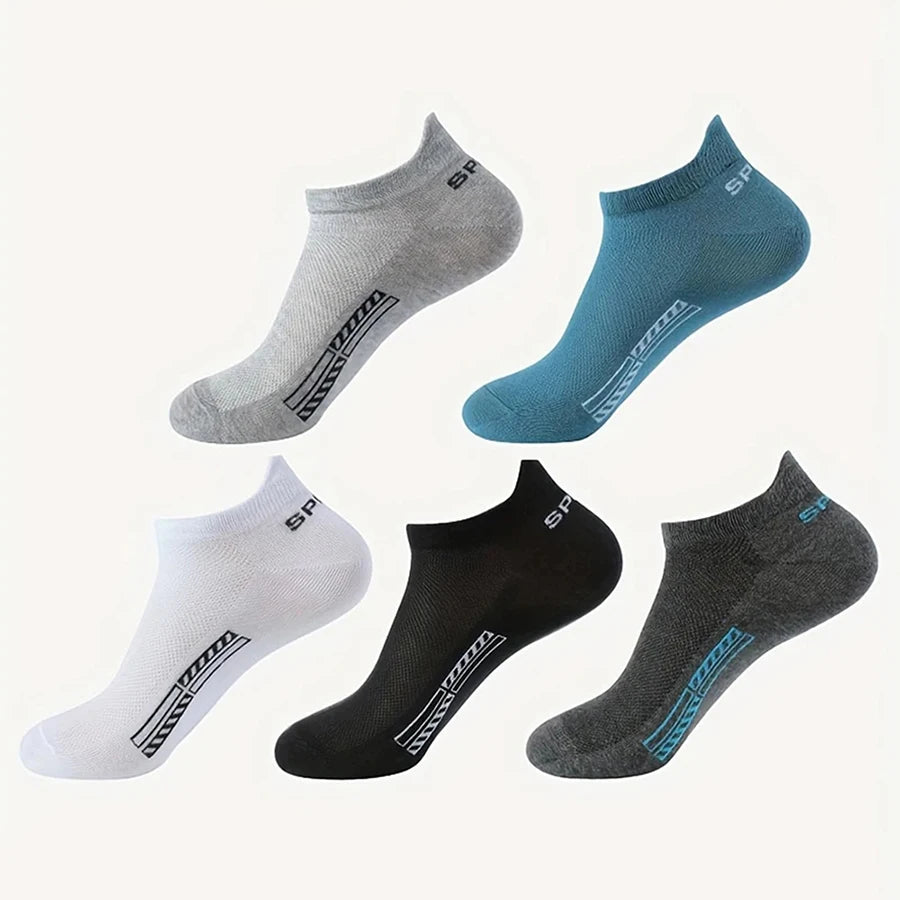 5/10/20/30 Pairs Men Ankle Socks Fashionable Letter Sports Style Odor Proof Sweat Absorbing Breathable Invisible Running Socks