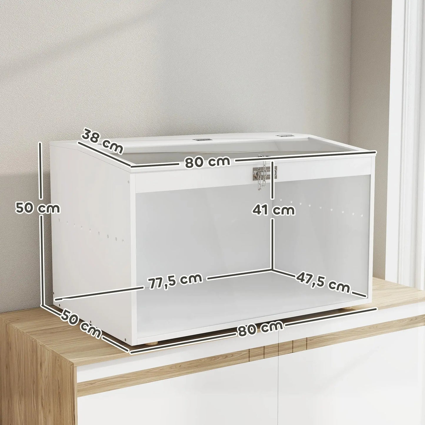 White hamster cage 80x50x50 cm plastic with a hinged lid & acrylic window for small animals