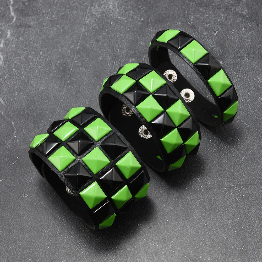3Pcs/Set Fashion Contrasting Rivets Leather Wrist Friendship Big Wide Bracelet For Male Female Buckle Vintage Punk Jewelry