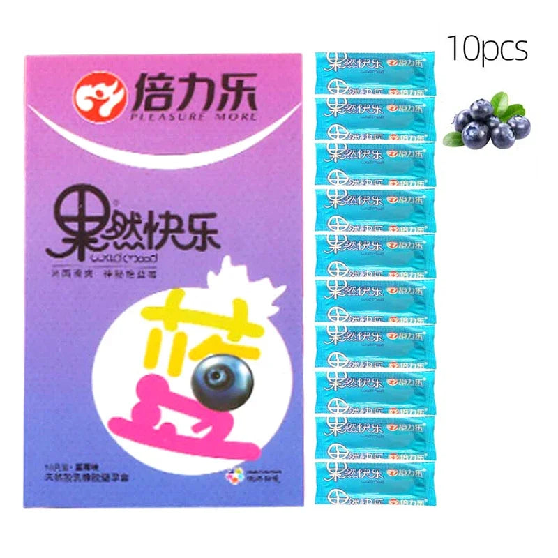 10pcs Fruit Flavor Condoms Sex Toy for Men Strawberry Blueberry Taste Penis Sleeves Ultra Thin Condom Adult Sex Product 18+