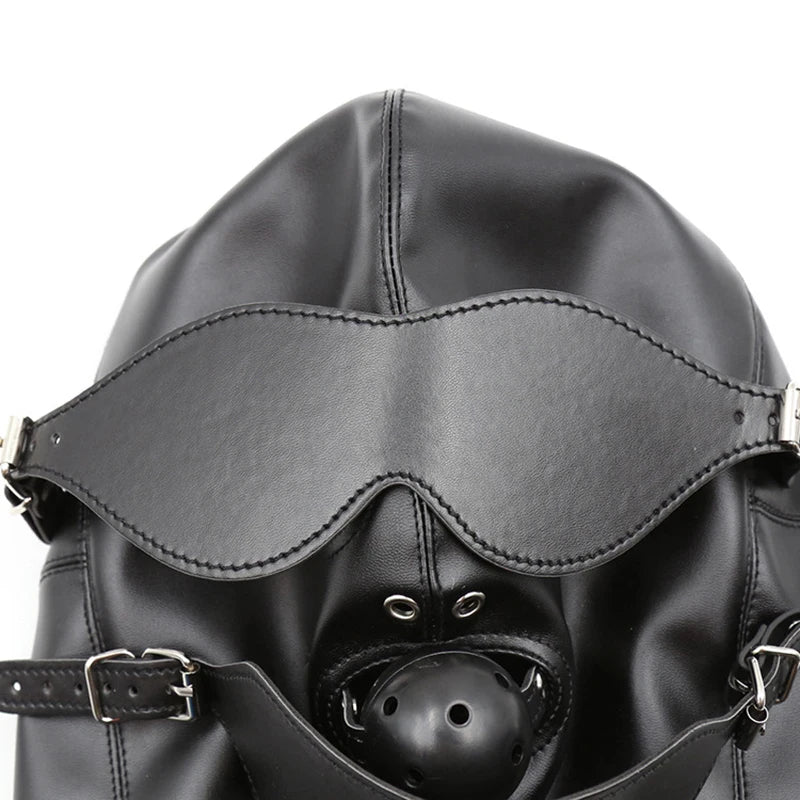 Bondage BDSM Sex Mask Fetish Hood With Gags Leather Deprivation Hood Adult Slave Games Full Head Sex Toys for Women Men Gay