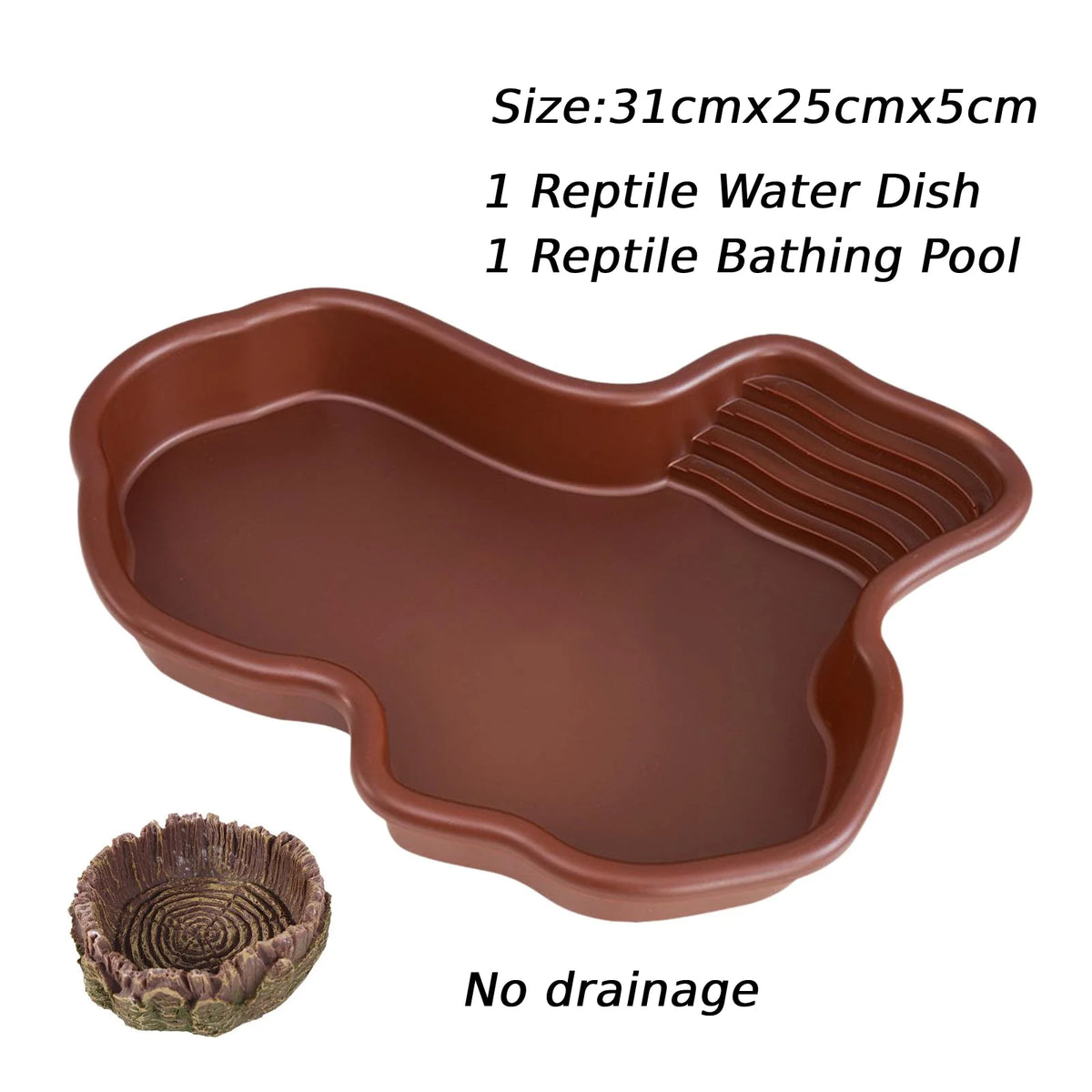 Reptile Bathing Pool Amphibians Accessories Large with Ramp Reptile Water Bowl for Tortoise Turtle Hamster Scorpion Leopard