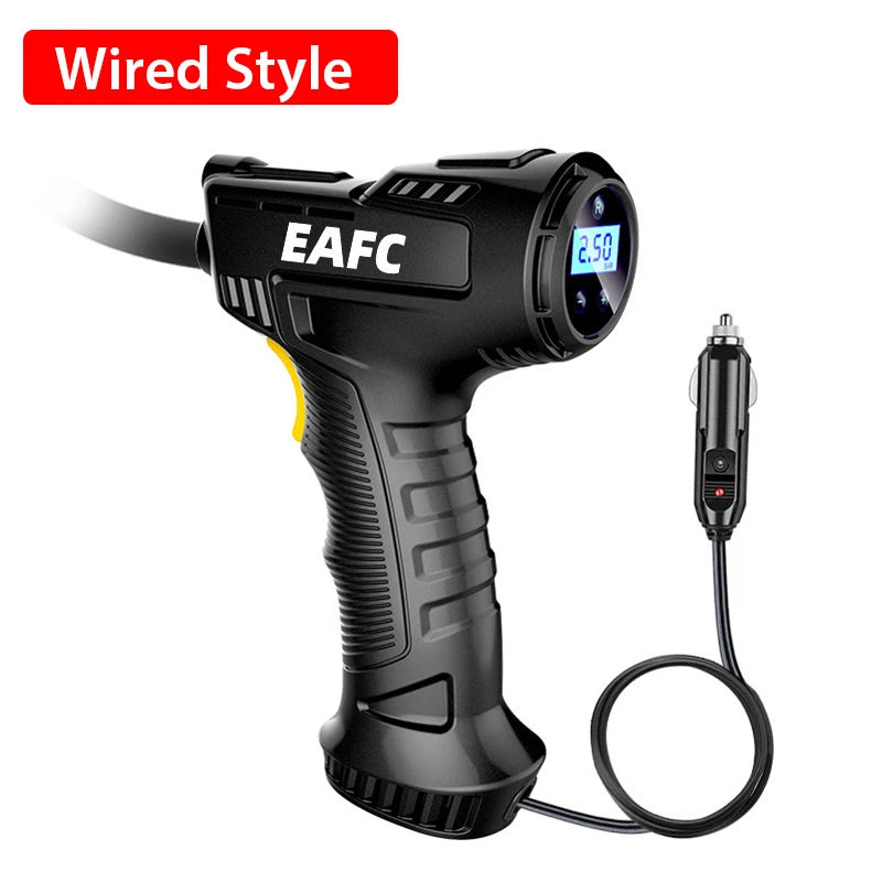 EAFC Handheld Car Air Compressor 120W Wireless/Wired Inflatable Pump Air Pump Digital Car Tire Inflator Machine for Car Bicycle