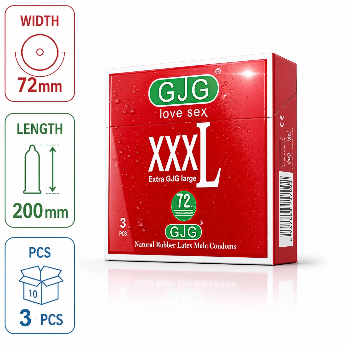 Width-72mm(Length-200mm) Large Size Condoms Men Latex Condom Safe Contraception Protection Adult Sex Products Intimate Care