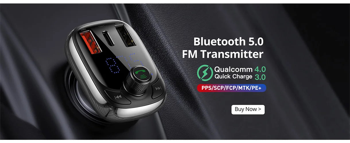 Baseus Car FM Transmitter 5.0 Bluetooth Car Charger Music Adapter 3.4A Dual USB MP3 Player Radio Handsfree Audio FM Modulato