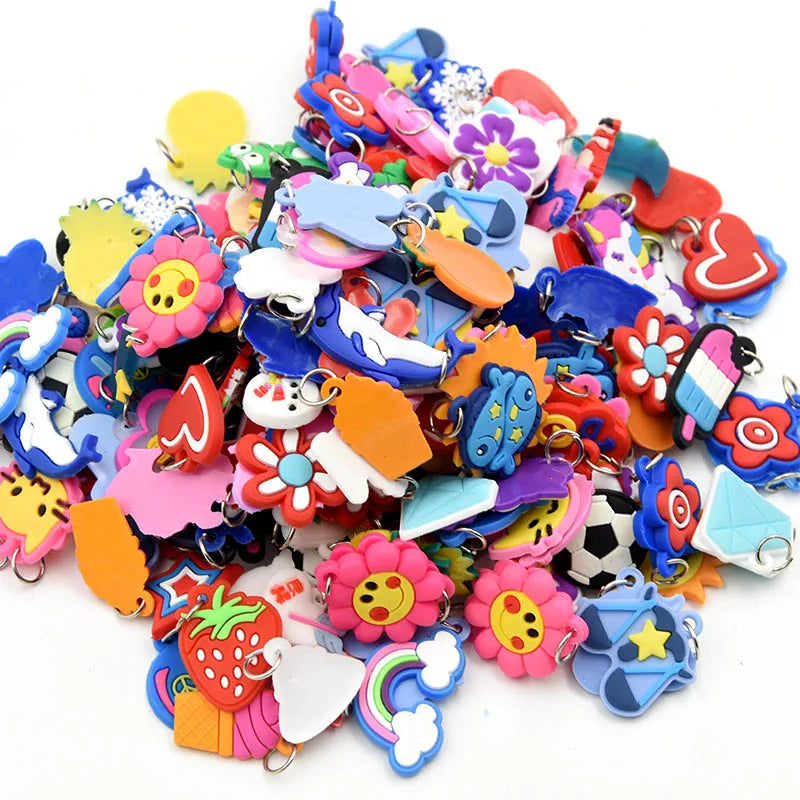 48pcs Pendants DIY Colorful Loom Rubber Band Bracelet Jewelry Making Beads Toy Colorful Animal Flower Beads Random Style 2023