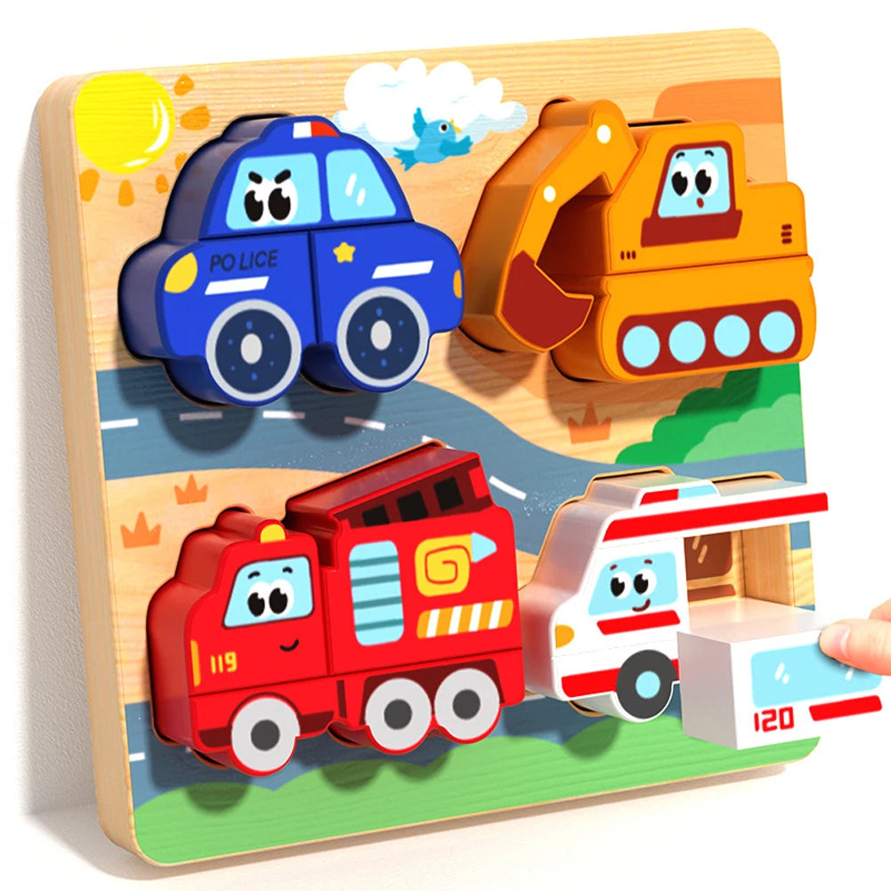 4-in-1 Wooden Toys 3D Wood Puzzle Cartoon Animals Cognitive Jigsaw Puzzle Early Learning Educational Toys For Children Gift