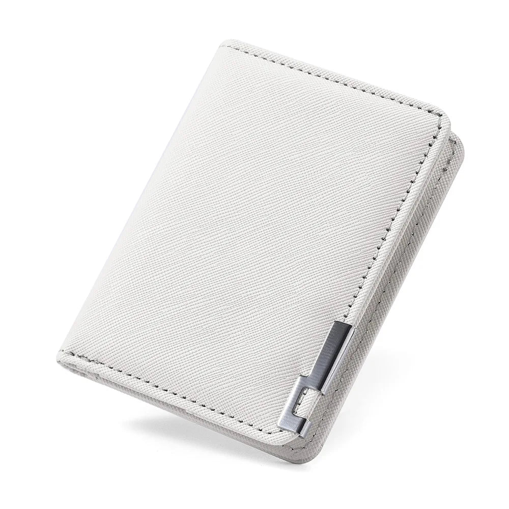 Black Faux Leather Small Slim Business-Style Wallet - Multiple Card Slots, Credit Card and Driver's License Holder, Geometric In