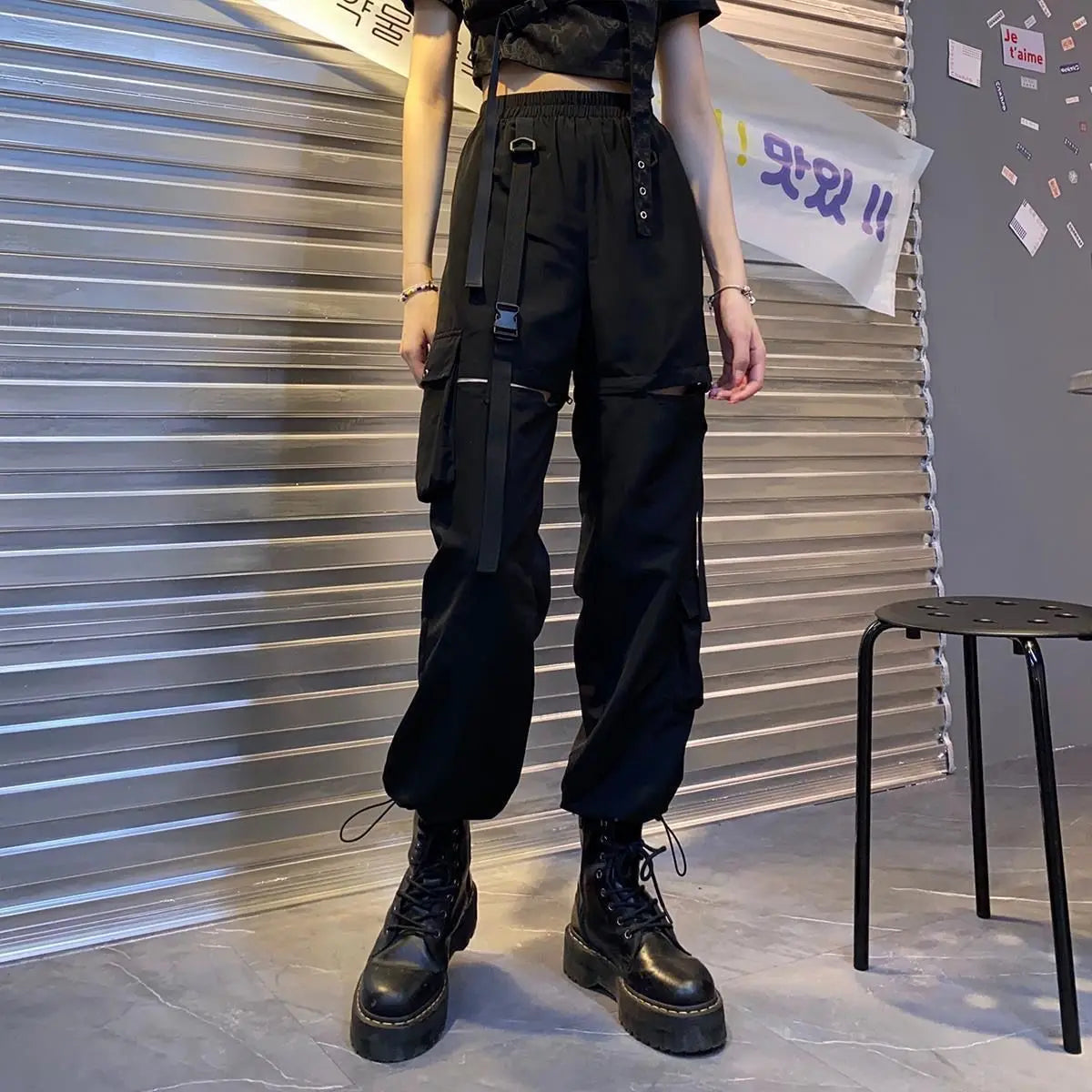 Casual Pants Women Cargo Korean Style Solid Spring Young Ladies Elastic Waist Popular Street Wear Simple Ins Cozy Cool