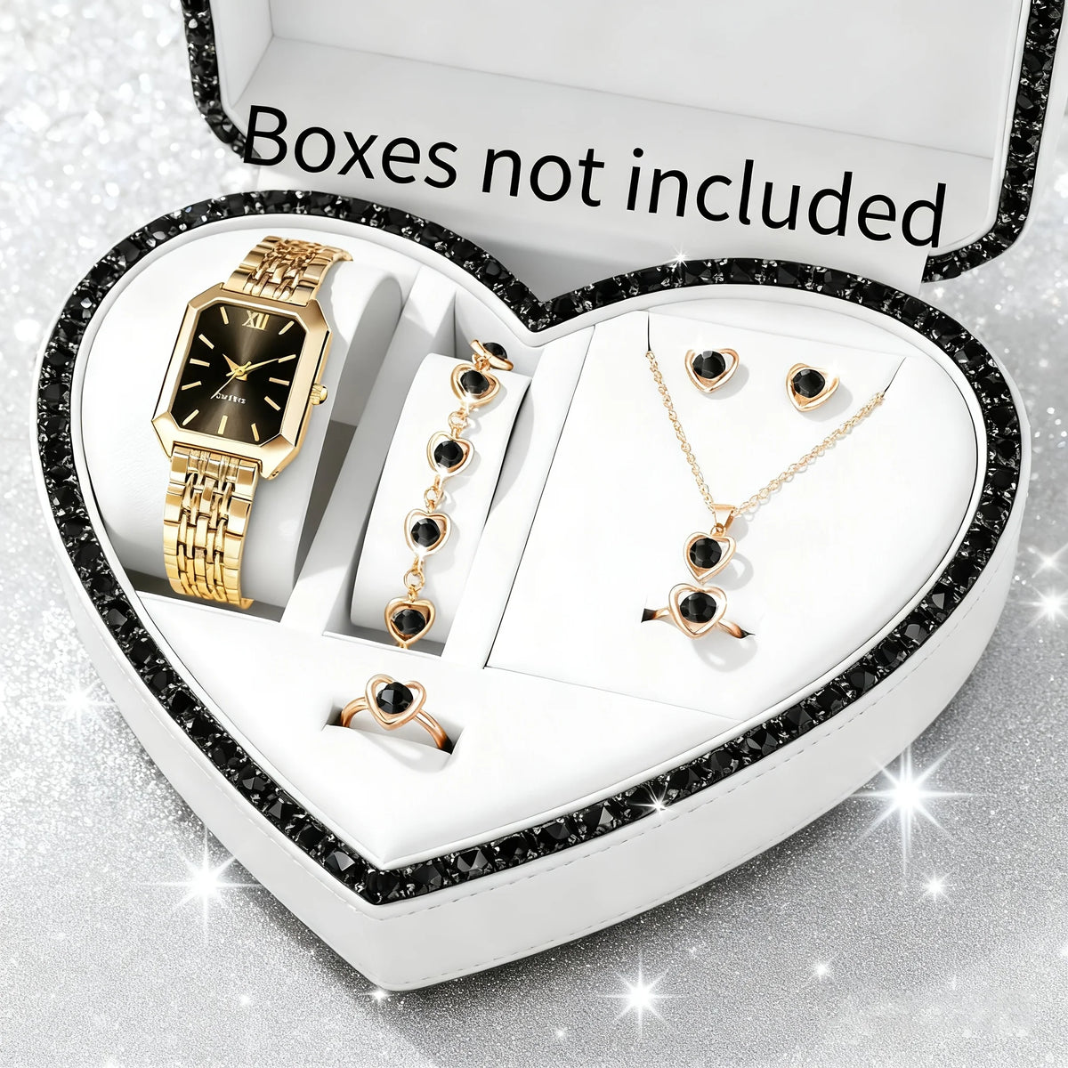 6PCS Elegant Rectangle Women Quartz Watch Rhinestone Jewelry Set Ladies Wristwatches Reloj Mujer(Without Box)