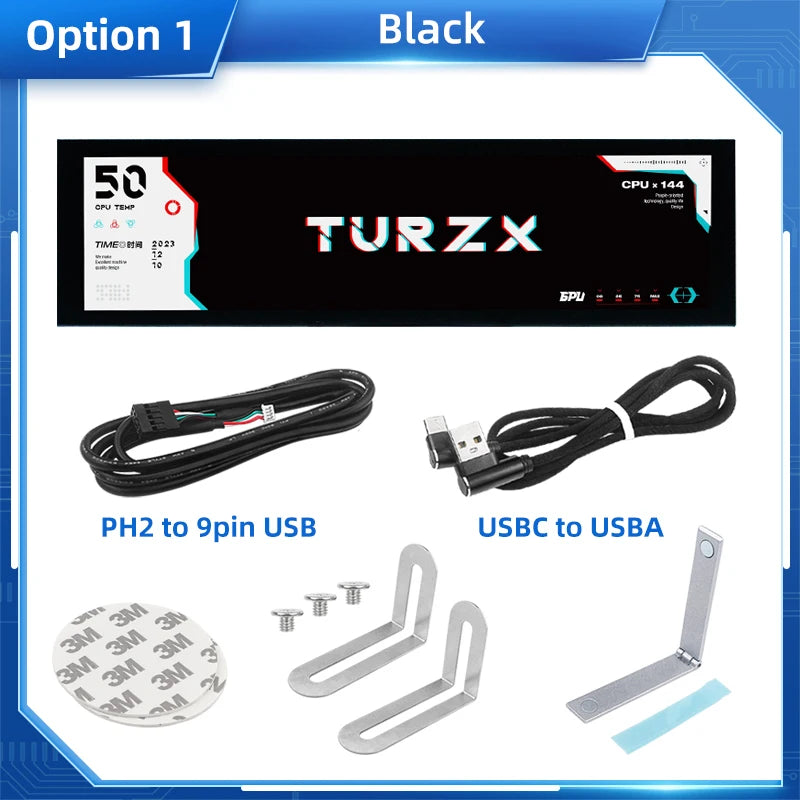 TURZX 8.8 Inch USB Secondary Screen Type-C Desktop Extended Display TF Card Play 1920*480 IPS LCD CPU RAM GPU Monitor NO AIDA64