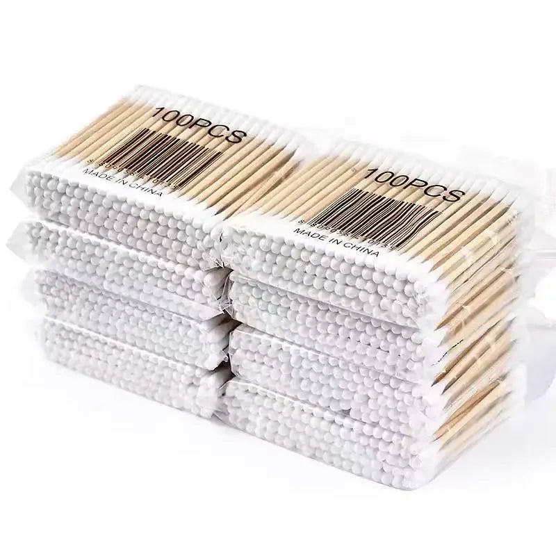 Wholesale 100Pcs Cotton Swab Wooden Cotton Sticks Double-Tipped Cotton Bud Chlorine-Free Hypoallergenic Cotton Swab Makeup Tools