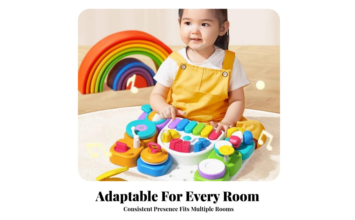 Musical Busy Board with Stand Fine Motor 7-in-1 Musical Toy Board Detachable Portable for Toddlers, Playroom, Nursery