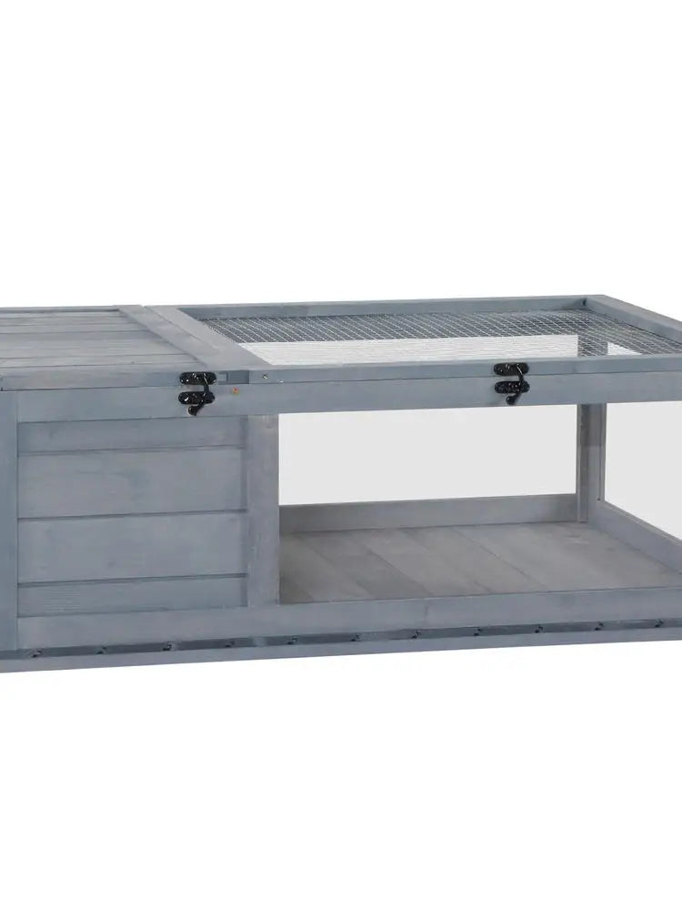 Enclosed House Cage Habitat for Small Animals Turtles with 2 Spaces 91 X 60.5 X 32 cm Solid Wood Gray