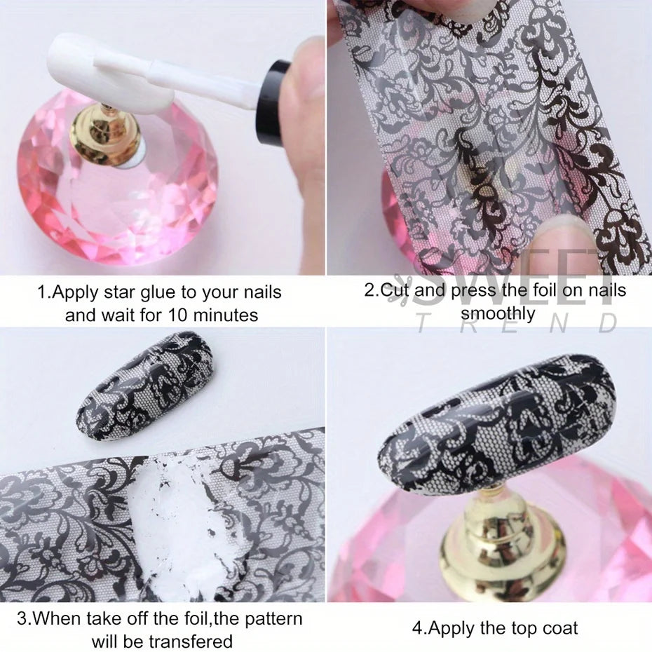 10pcs Clusters of Flowers Nail Foils Transfer Stickers Vintage Floral Design Romantic Starry Sky Paper Elegant Manicure Sliders