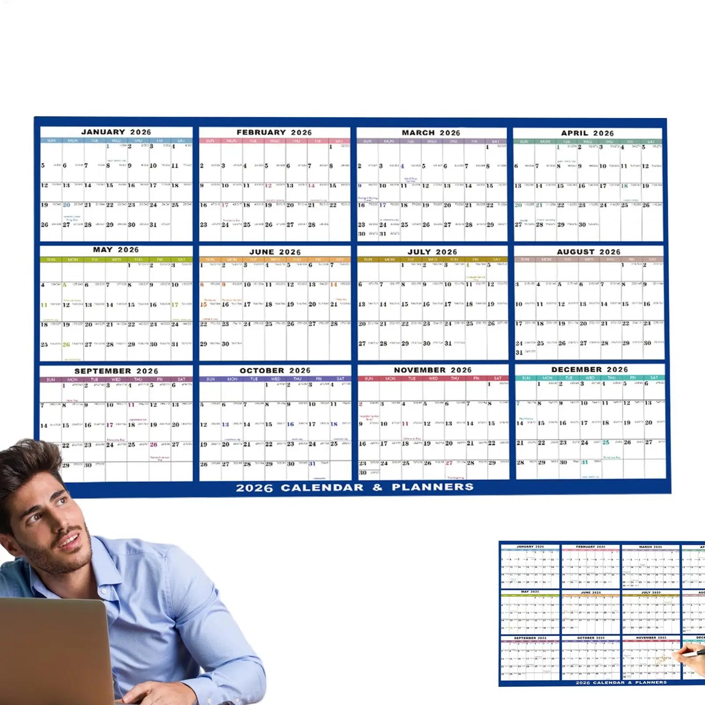 NEW Large Wall Calendar Dry Erase 12 Month Wall Annual Calendar 2026 Yearly Schedule Organizer For Indoor Home Fridge Office