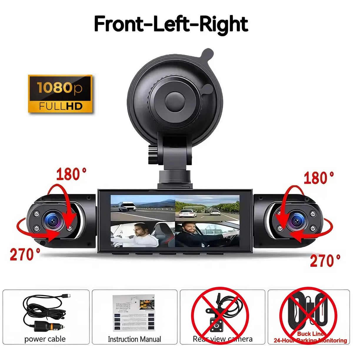 Dash Cam Vehicle DVR Video Recorder 4 Cameras for Cars Black Box Front Rear Internal Night Vision Loop Recording Dashcam Car 360