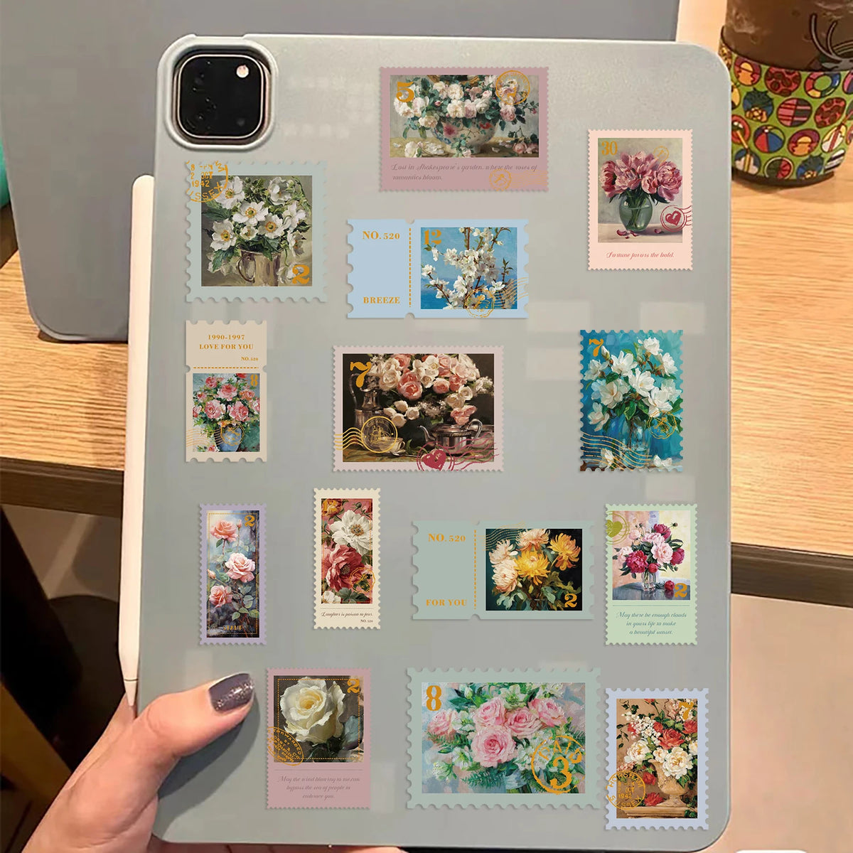 50Pcs Retro Flower Stamps Aesthetic Stickers Graffiti Decals for Scrapbooking Notebook Travel Luggage Bike Phone Sticker