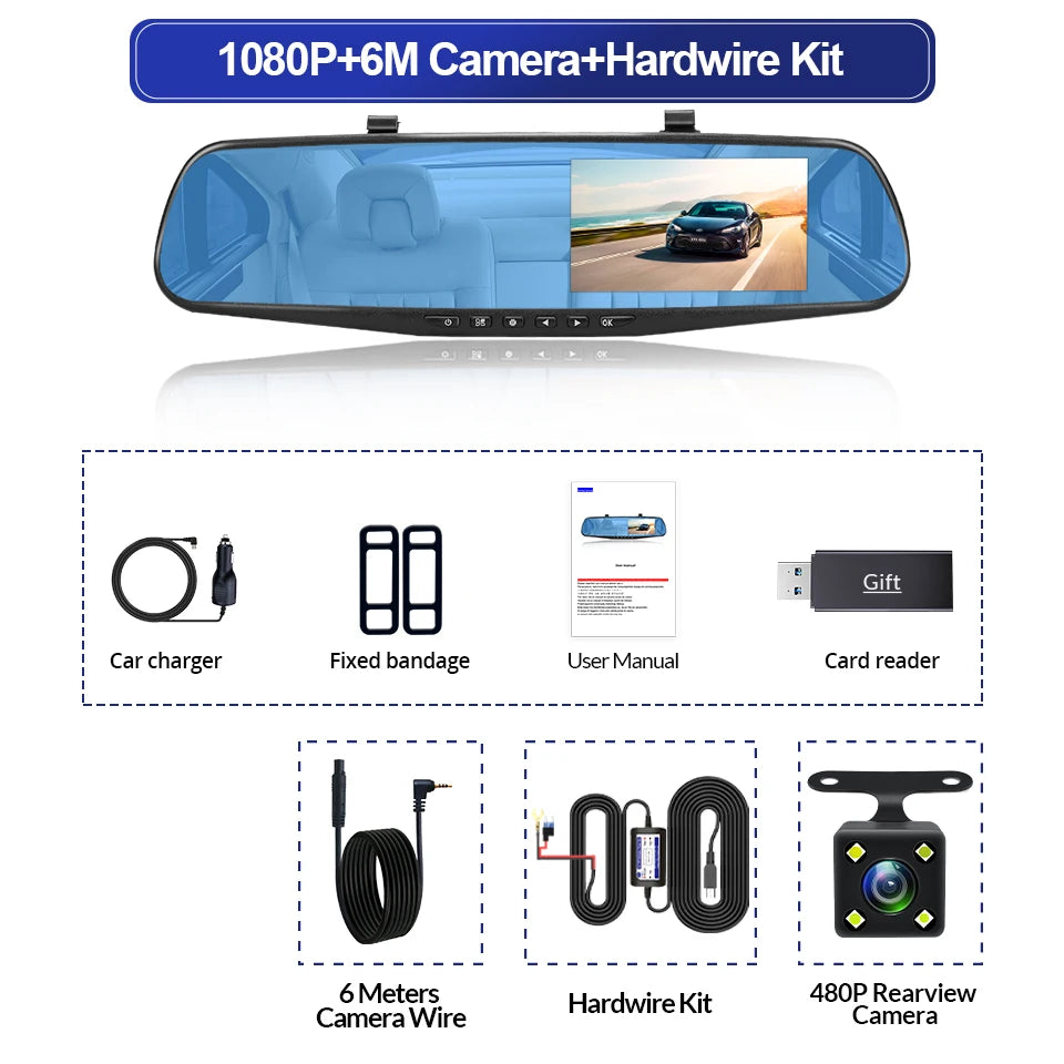 4.3 Inch 1080P Night Vision Camera Dual Lens DVR Rearview Mirror Dashcam Car Dvr Dash Camera Car Video Recorder Auto Bluck Box