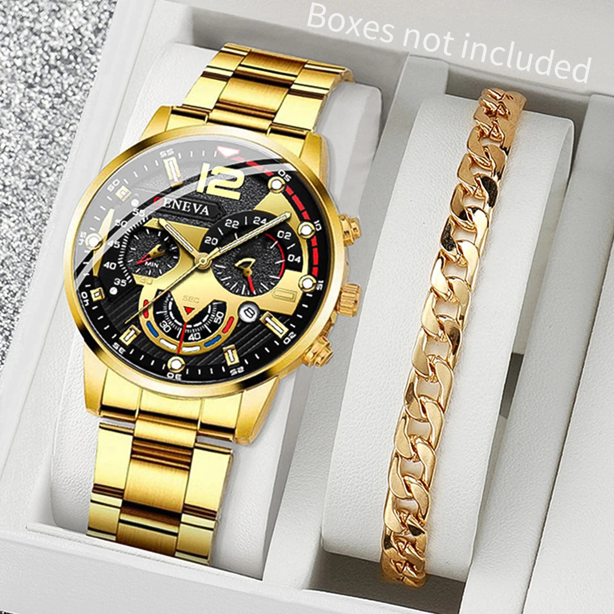 2PCS Men Business Watches Fashion Steel Band Male Analog Quartz Watch Bracelet Set Relogio Masculino Reloj Hombre(Without Box)