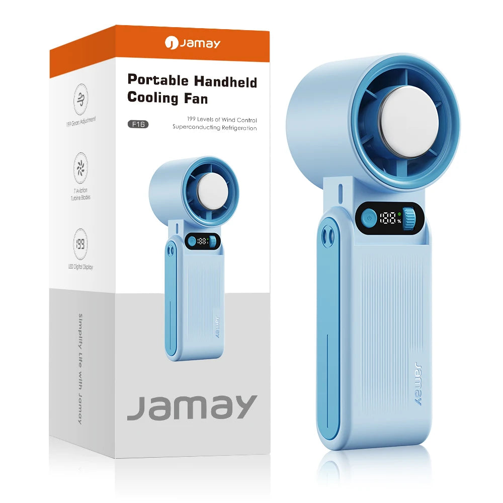 Portable Handheld Fan LED Digital Display With Refrigeration Board 90° Foldable 199Gear Strong Wind Speed 8000mAh F16