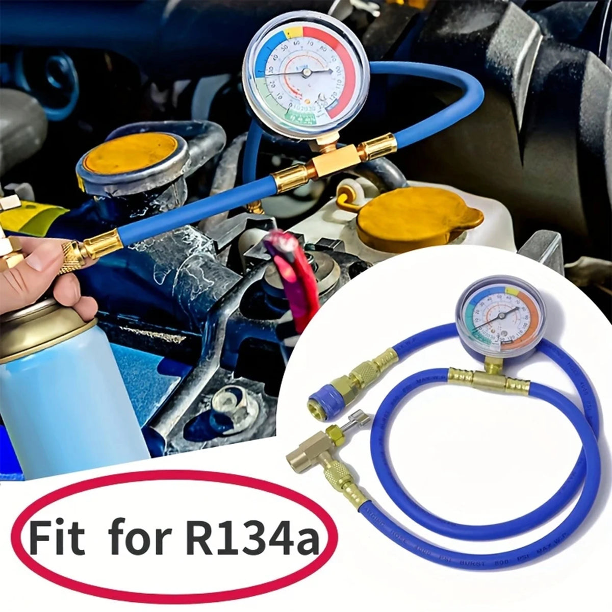 Refrigerant Charging Hose R134A with Gauge Automotive AC Refill Kit Compatible Gas Pressure Measuring Tool for Car Air Repair