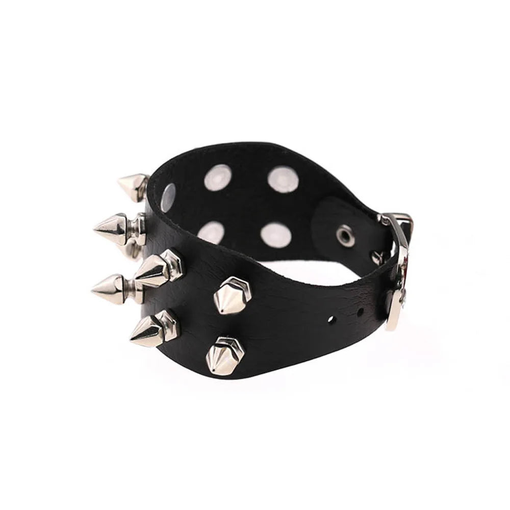 Gothic Punk Hip Hop Rock Spike Rivet Stud PU Leather Wristband Bracelet Bangle