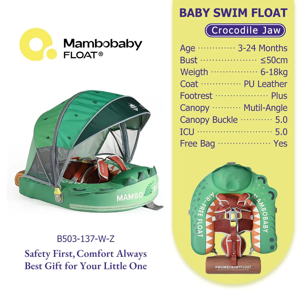 Mambobaby Float 98% UV Protection Canopy Safe Air-Free Core Comfort Skin-friendly Design Baby Swim Ring Toddler Pool Float Infant Swim Circle Swimming Buoy 1 Years 3-34 Months Boy and Girl Globally Certified Safe Design