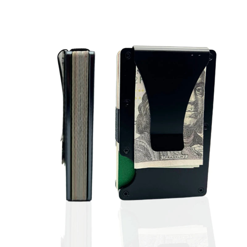 Minimalist Slim RFID Blocking Wallet For Men - Light Weight, Durable & Compact- Aluminum Wallet With Money Clip (Black)