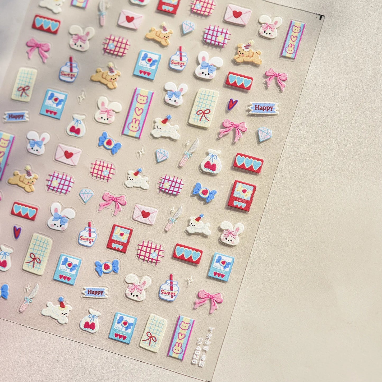 Lovely Animal Graffiti Cat Claw Rabbit Bunny Bear Dog Flower Fruit Dim Sum Candy Sunflower Adhesive 5D Nail Art Stickers Decal