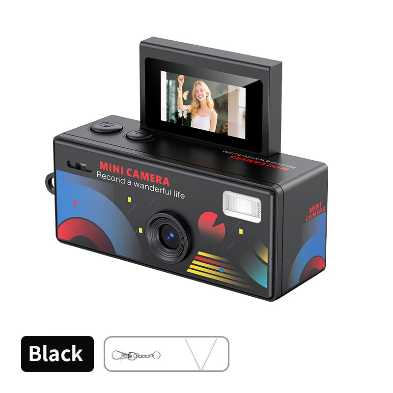 Ourlife Digital Camera 180° Flip Screen Selfile Keychain Camera Retro Support Memory Card HD Very Small Camcorder Video Recorder