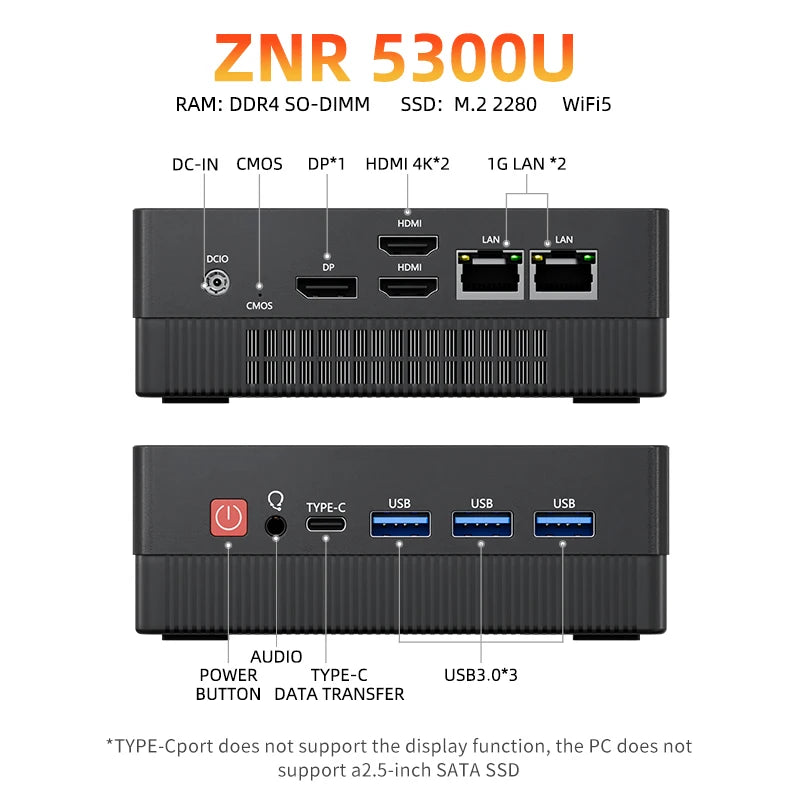 TexHoo Mini PC AMD R5 6600H R7 7730U R3 4300U Dual HDMI DP Wifi6 WDesktop Gaming Computer Dual network ports