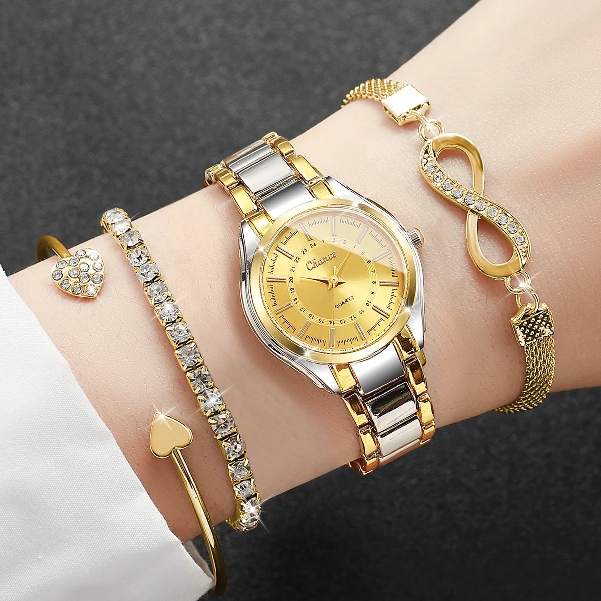 4PCS/Set Fashion Small Dial Women Watches Ladies Luxury Analog Quartz Wristwatch Bracelets Set Reloj Mujer(Without Box)