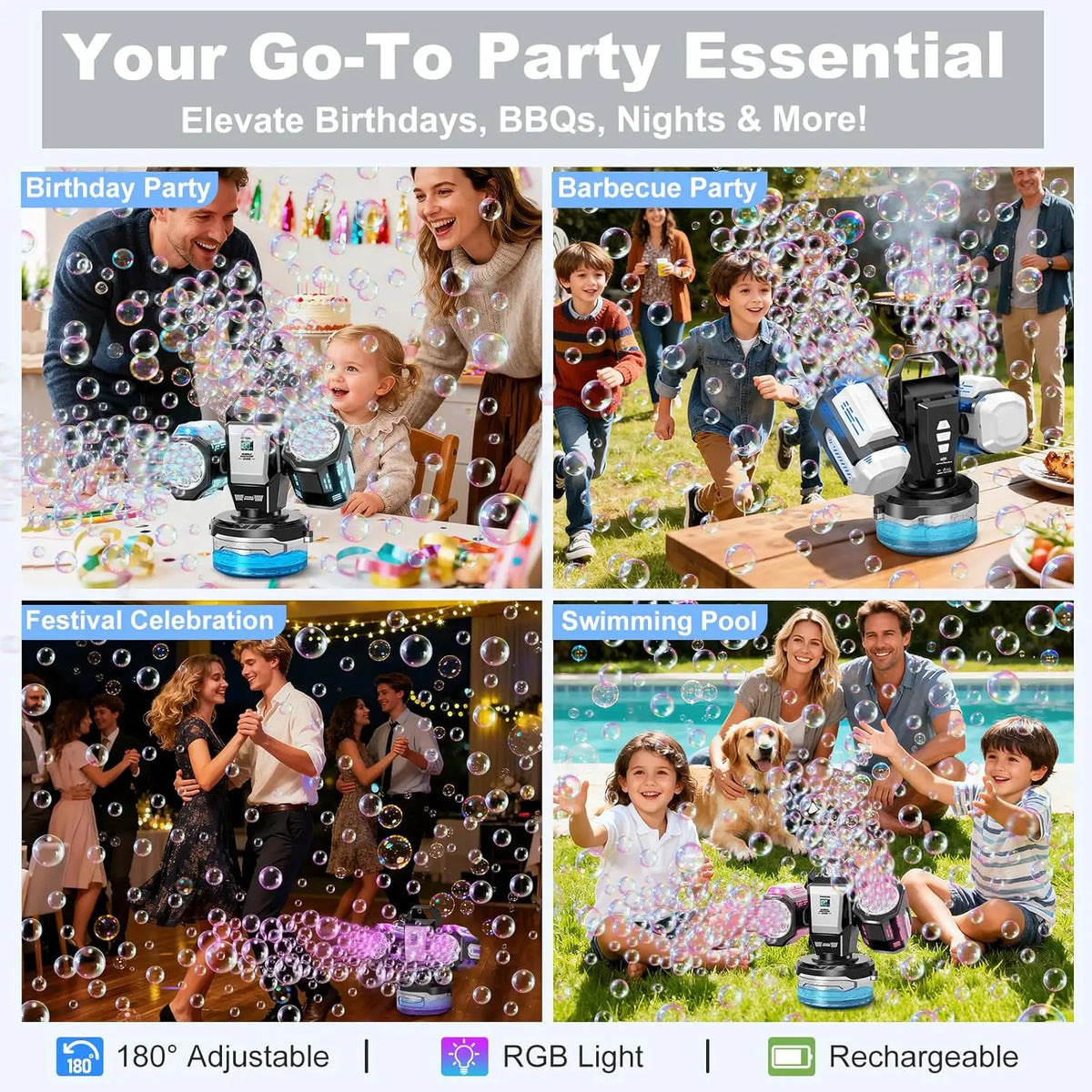 2026 Bubble Machine: Remote Control, Rgb Lights, 1800Mah Rechargeable Type-C | No Bubble Solution