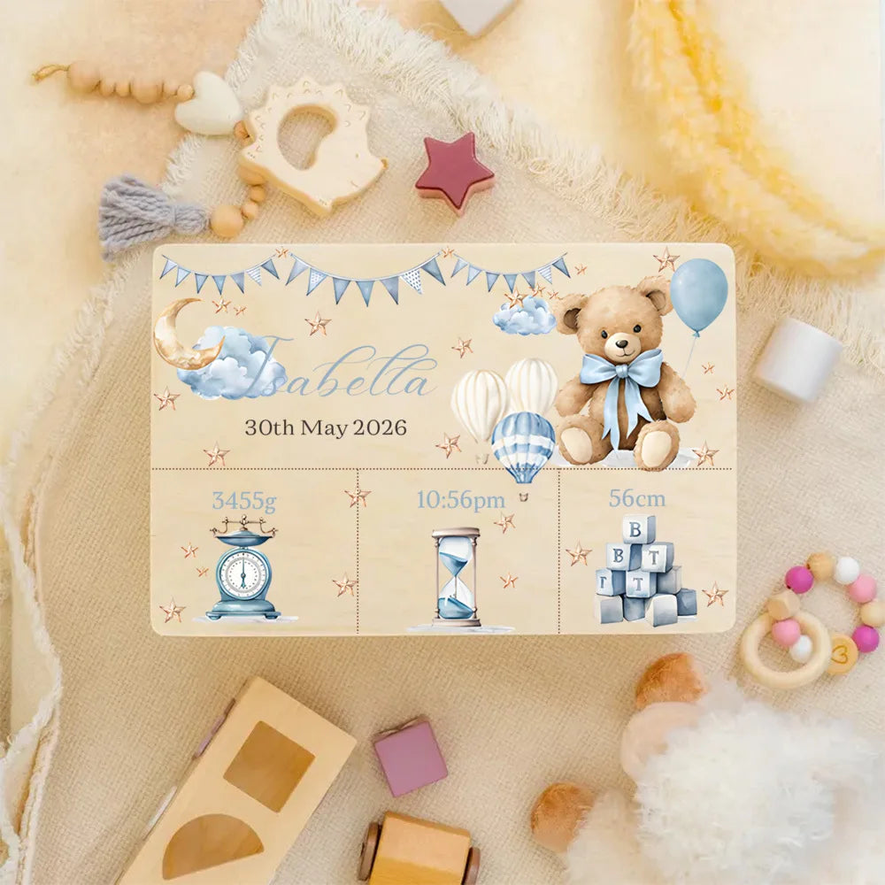 Custom Baby Wooden Memory Box Newbron Shower Gift Personalized Infant Keepsake Box Baby Birth Stats Box Umbilical Cord Box