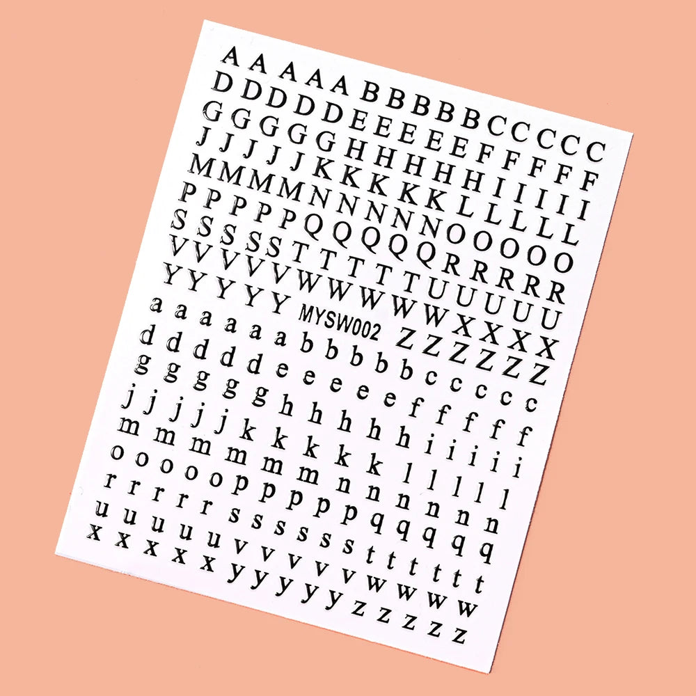1Pcs 3D Alphabet Nail Sticker Laser Silver/Gold 26 English Letters Nail Art Decals Self Adhesive Manicure 8*10cm Letter Sticker