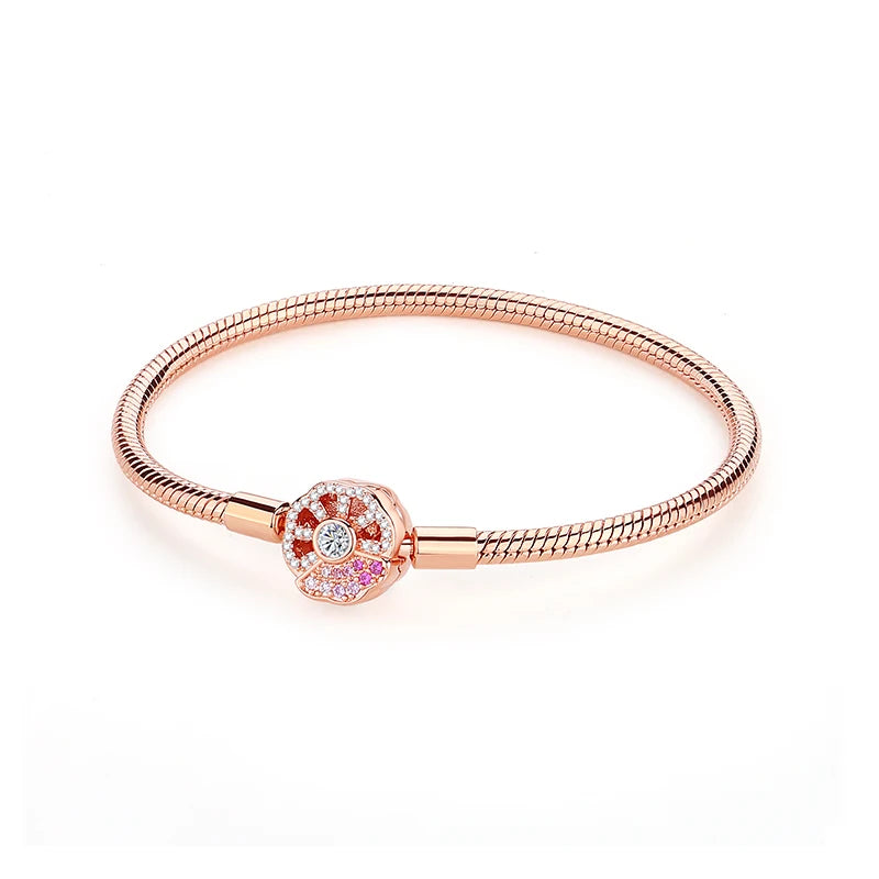 Original 925 Sterling Silver Bracelets Bangles Love Heart Clip Charms Beads Snake Chains For Women Rose Gold DIY Luxury Jewelry