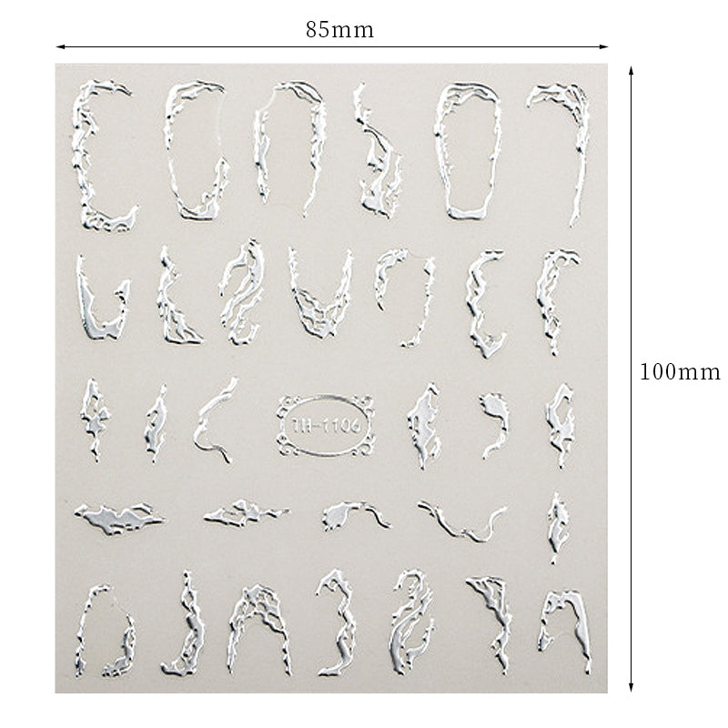 Golden Wave Line 3D Nail Sticker Marble Blue Geometry Abstract Nail Art Sliders Silver French Liner Decals Manicure Decorations