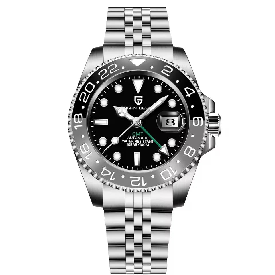 PAGANI DESIGN 2026 40MM Luxury Men GMT Automatic Machinery Watch Ceramic Bezel Jubilee Strap Sapphire Waterproof Watches for men
