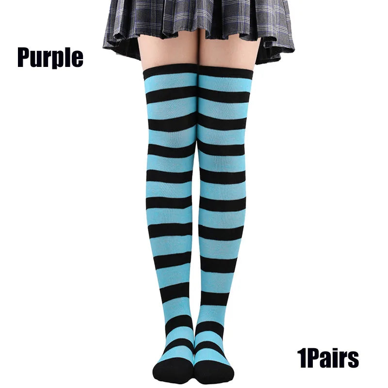 Color Striped Stockings Japanese Over Knee Socks Fashion Women Keep Warm Soks Sexy Slim Long Socks Hosiery JK Cosplay Lolita Y2k