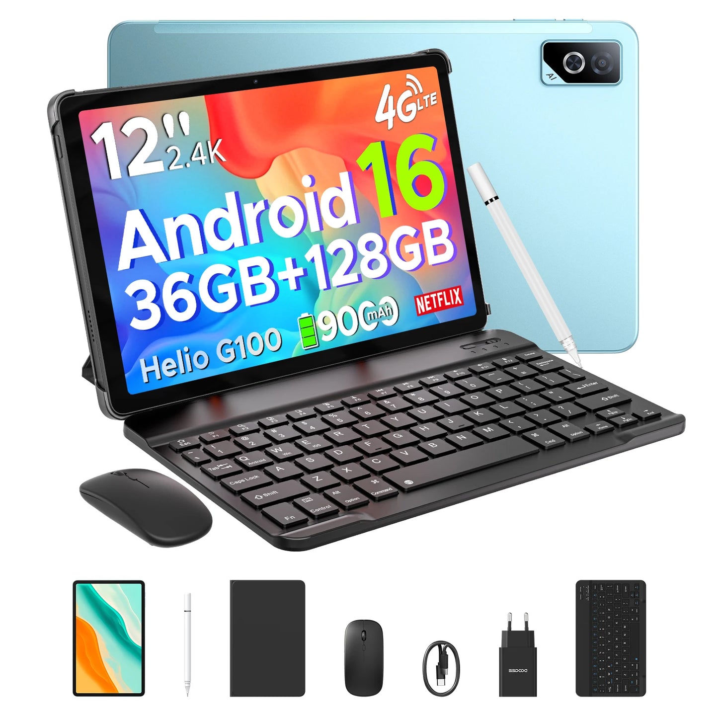 DOOGEE Tab G6 Pro Tablet PC Android 16 Gemini AI 12'' 2K Display 9000mAh Battery 8GB RAM 128GB ROM Ultra-thin Body Smart Pad