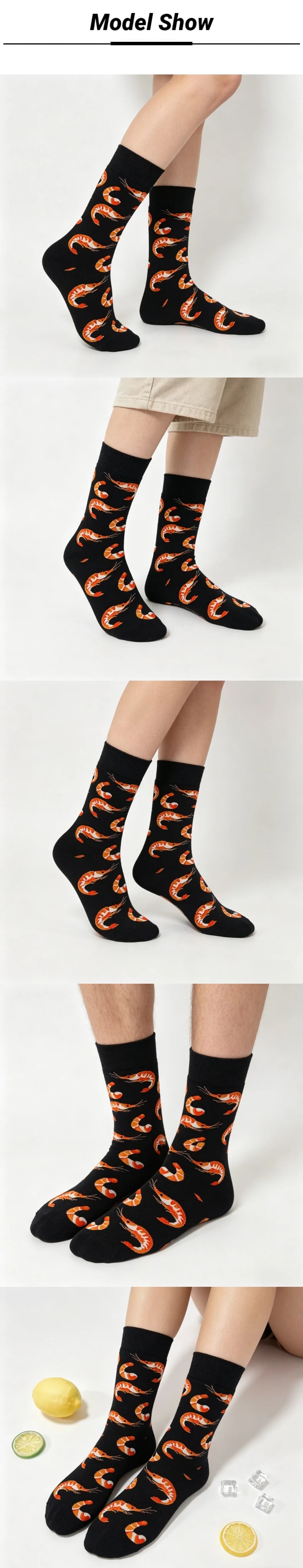 1 Pair Creative Shrimp Pattern,Casual Comfy Soft Mid-calf Men's Socks For Daily