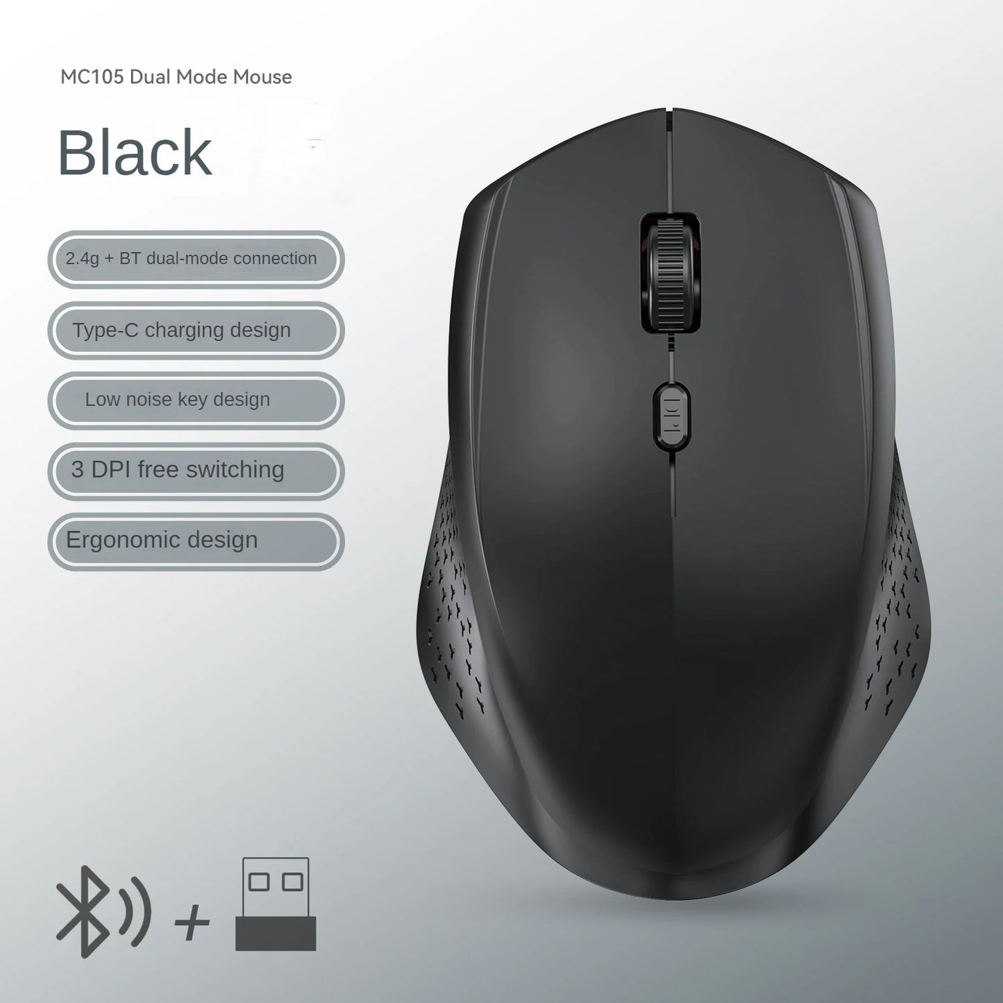 Dual-Mode Bluetooth 5.2 Mouse 2.4G Wireless Mouse 6 Keys Rechargeable Gaming Mouse 1600DPI Optical Mouse For PC Laptop Tablet